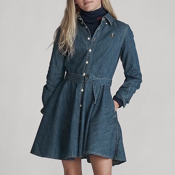 Ralph Lauren Girl’s Belted Cotton Denim Shirtdress